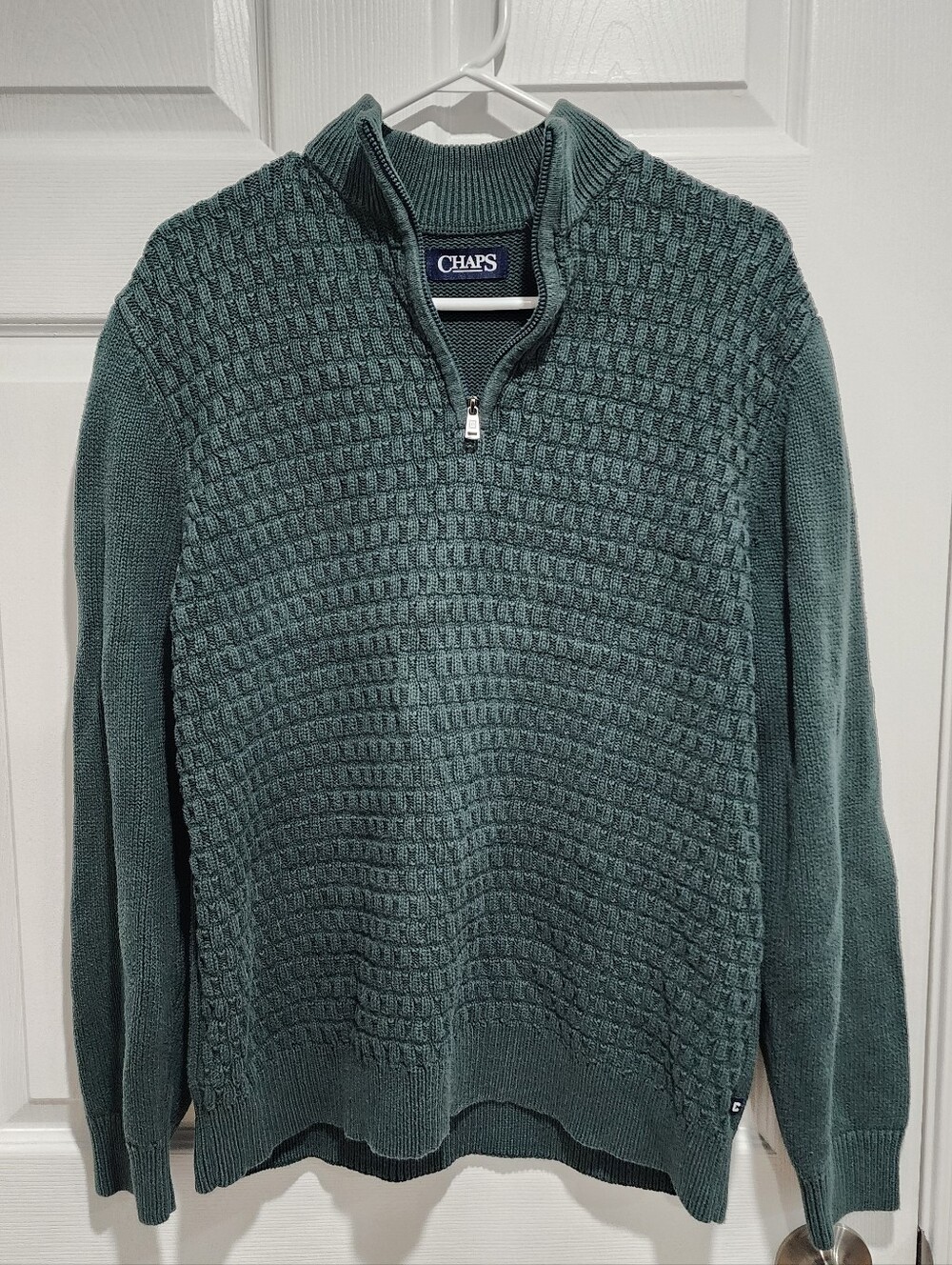 Vintage Chaps Waffle Knit Sweater 1/4 Zip Cotton Pullover Large Fisherman